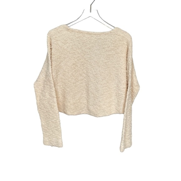 Free People Ivory/Cream Bouclé V Neck Crop Top High Low Hem Boxy Fit Size S - Picture 12 of 14